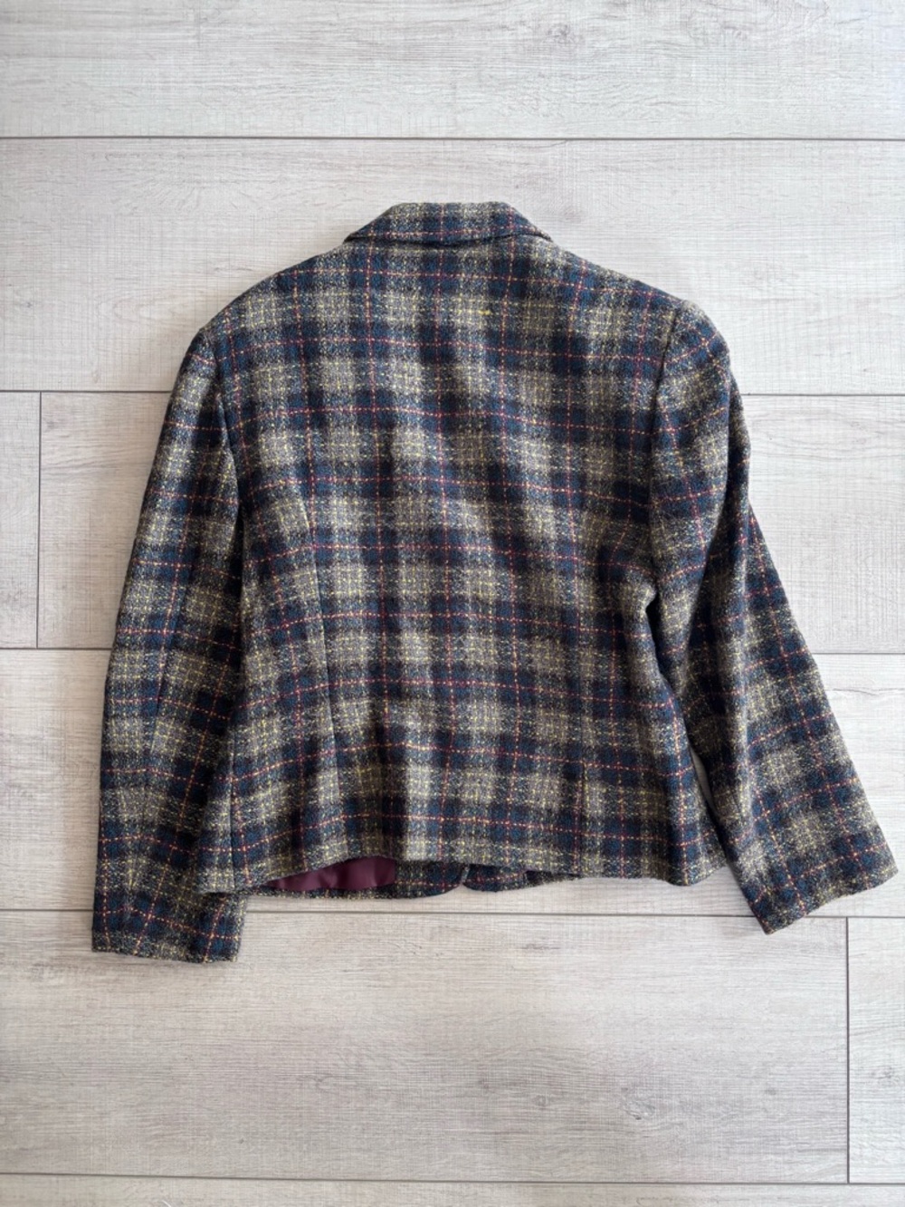 Limited America Vintage Plaid Wool Tweed Blend Blazer Olive Multicolor Size 8 - Picture 4 of 5